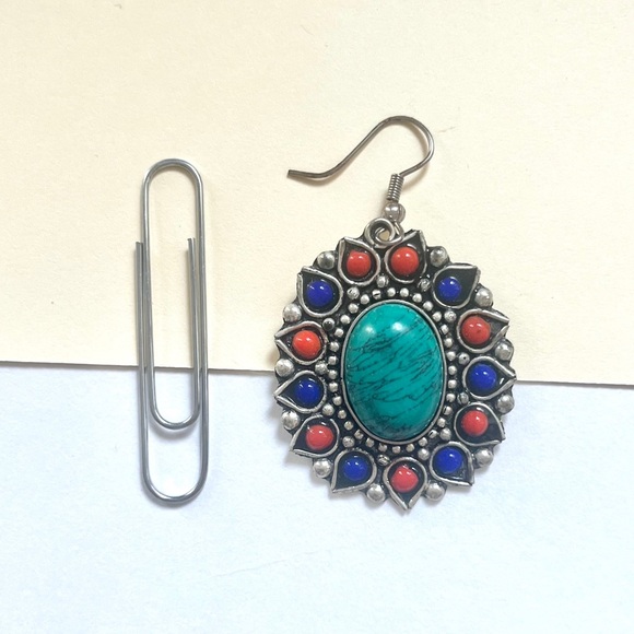 (pendant) 1980s vintage boho necklace pendant red, blue, green, &turquoise stone - Picture 3 of 10